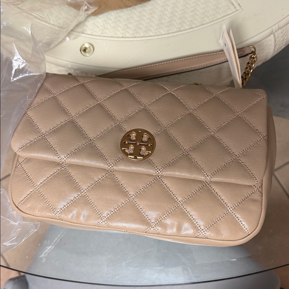 Tory Burch Quilted Beige Clutch